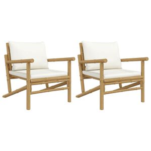 vidaXL Cadeiras de jardim 2pcs bambu com almofad&otilde;es branco nata