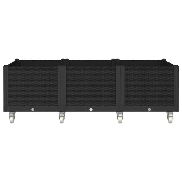 vidaXL Vaso/floreira de jardim com rodas 150x80x54 cm PP preto