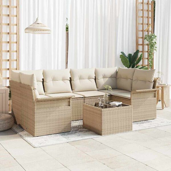 vidaXL Conjunto de Sof&aacute; de Jardim 7 pcs Bege e Creme 55 x 55 x 37 cm