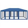 vidaXL Tenda p/ festas c/ 10 paredes laterais malha 6x4 m PEAD azul