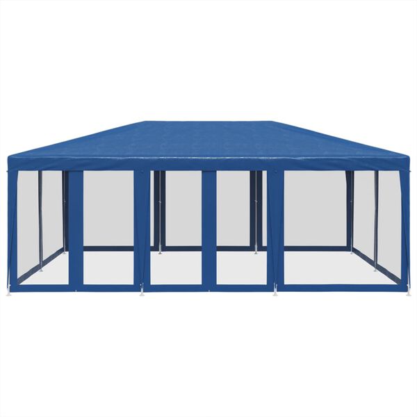vidaXL Tenda p/ festas c/ 10 paredes laterais malha 6x4 m PEAD azul