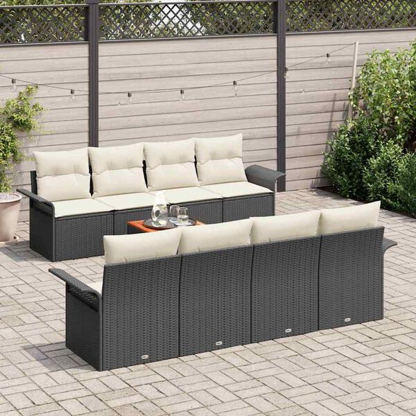 vidaXL Conjunto de Sof&aacute; de Jardim 9 pcs Preto e Creme vime PE