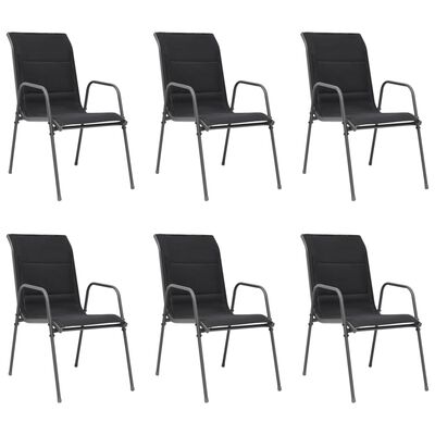 vidaXL Cadeiras de jardim empilháveis 6 pcs aço e textilene preto