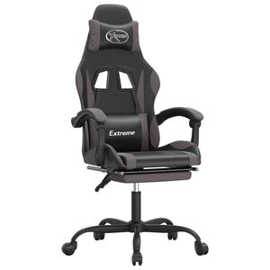 vidaXL Cadeira gaming girat&oacute;ria c/ apoio p&eacute;s couro artif. preto/cinza