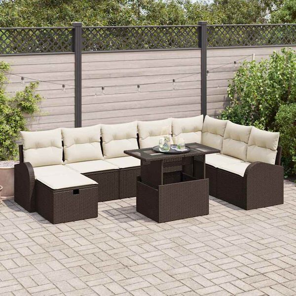 vidaXL Conjunto de Sof&aacute; de Jardim 9 pcs Castanho Rattan Sint&eacute;tico