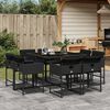 vidaXL 9 pcs conjunto de jantar p/ jardim c/ almofad&otilde;es vime PE preto