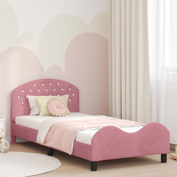 vidaXL Estrutura de Cama Infantil com Cabeceira Rosa 90 x 200 cm