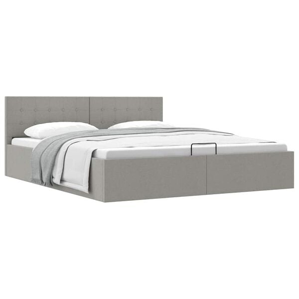 vidaXL Cama hidr&aacute;ulica c/ arruma&ccedil;&atilde;o 160x200 cm tecido cinzento-claro