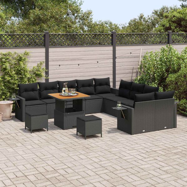 vidaXL Conjunto de Sof&aacute; de Jardim 13 pcs Preto vime PE