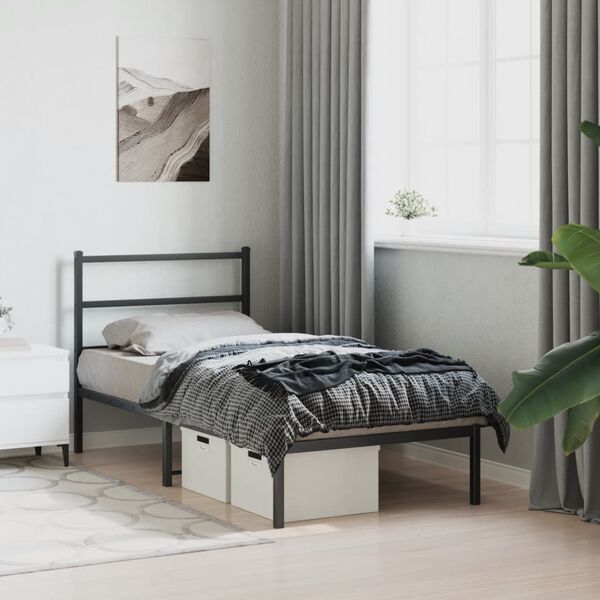 vidaXL Estrutura de cama com cabeceira 90x200 cm metal preto