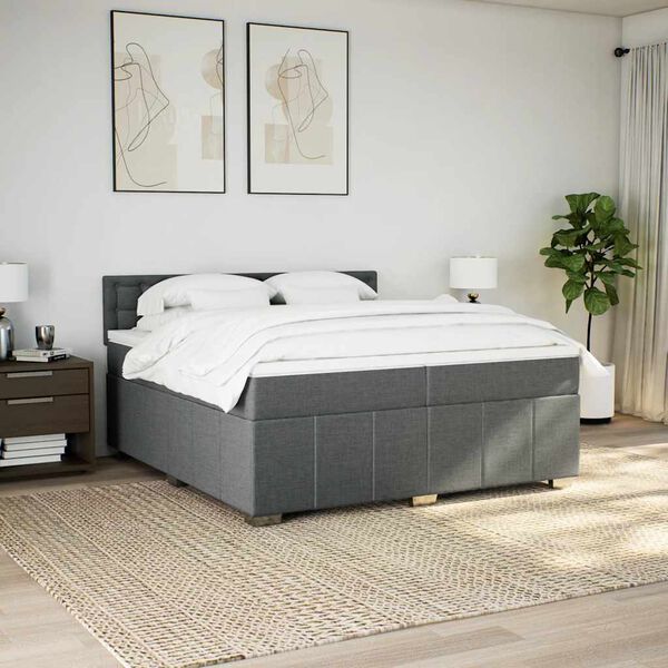 vidaXL Cama com molas/colch&atilde;o 200x200 cm tecido cinzento-escuro
