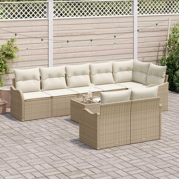 vidaXL Conjunto de Sof&aacute; de Jardim 9 pcs Bege e Branco vime PE
