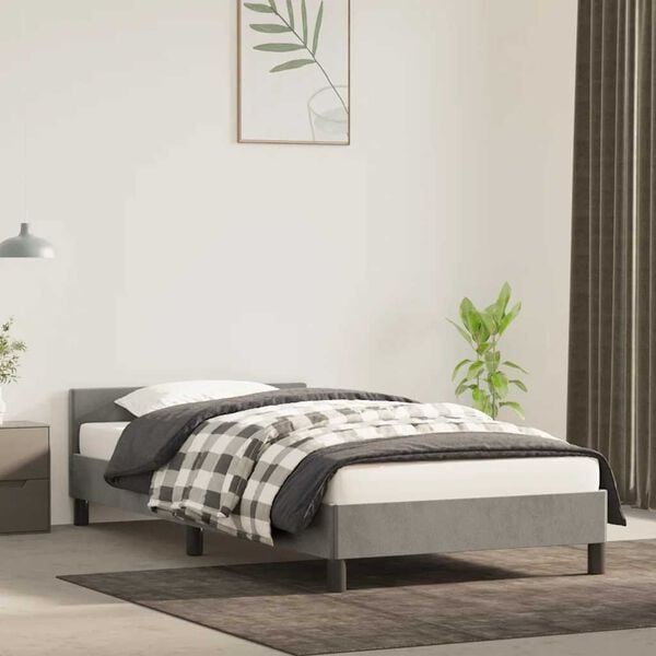 vidaXL Estrutura de cama sem colch&atilde;o 100x200 cm veludo cinzento-claro