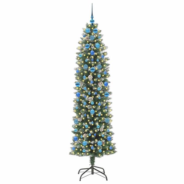 vidaXL &Aacute;rvore Slim de Natal Artificial Verde e Branco 210 cm