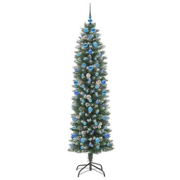 vidaXL &Aacute;rvore Slim de Natal Artificial Verde e Branco 210 cm