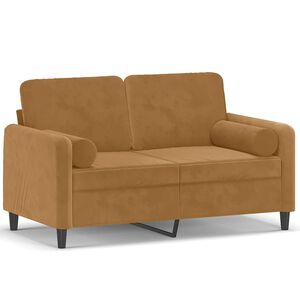 vidaXL Sof&aacute; 2 lugares c/ almofadas decorativas 120 cm veludo castanho