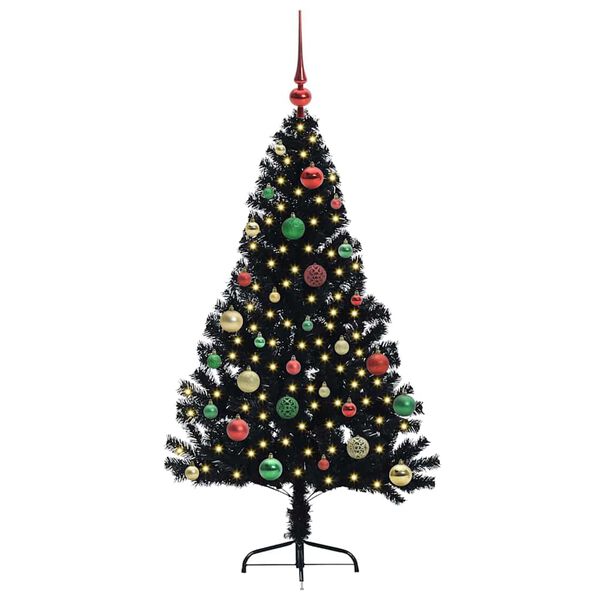 vidaXL &Aacute;rvore de Natal Artificial Pr&eacute;-iluminada Preto 150 cm PVC