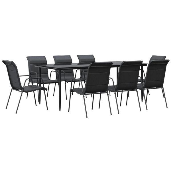 vidaXL 9 pcs conjunto de jantar para jardim a&ccedil;o e textilene preto