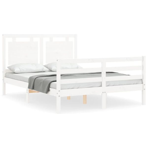 vidaXL Estrutura de cama com cabeceira 140x200cm madeira maci&ccedil;a branco