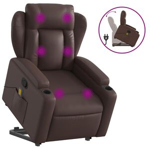 vidaXL Poltrona massagens reclin&aacute;vel elevat&oacute;ria couro artif. castanho