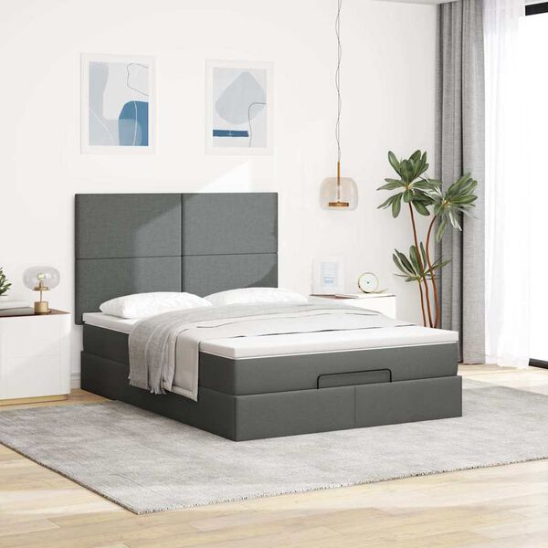 vidaXL Estrutura cama otomana colch&atilde;o 140x200cm tecido cinzento escuro