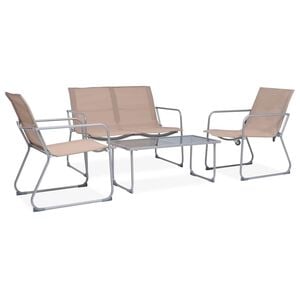 vidaXL 4 pcs conjunto lounge p/ jardim tecido e a&ccedil;o cinza-acastanhado