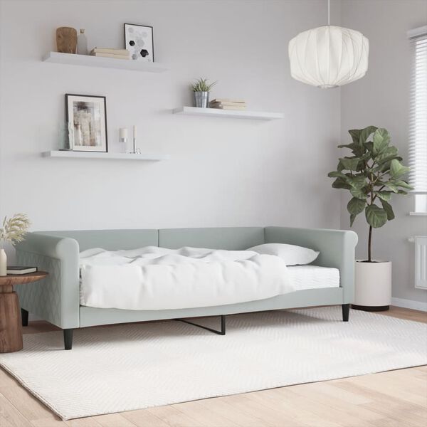 vidaXL Sof&aacute;-cama com colch&atilde;o 100x200 cm veludo cinzento-claro
