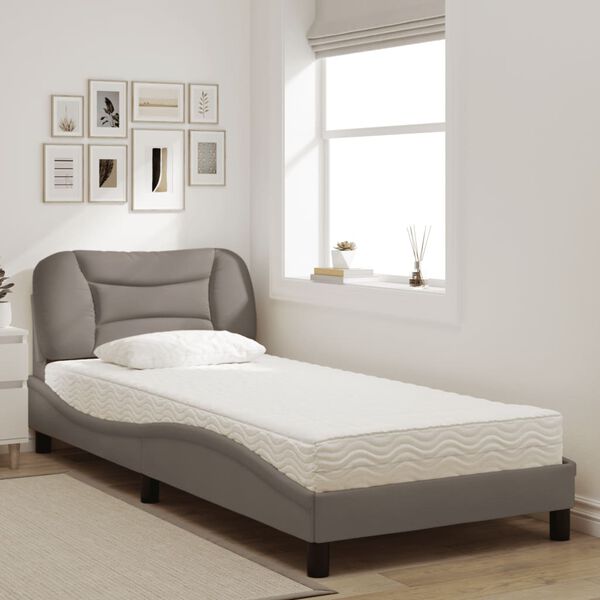 vidaXL Cama com colch&atilde;o Hvar 90x190 cm tecido castanho-acinzentado