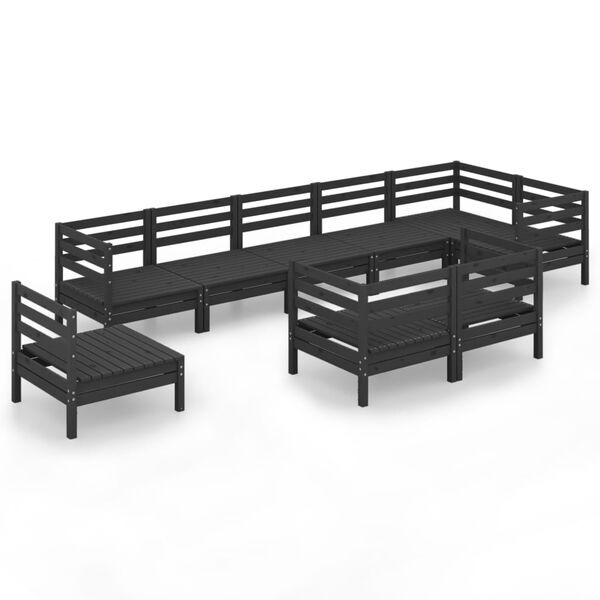 vidaXL 9 pcs conjunto lounge de jardim pinho maci&ccedil;o preto