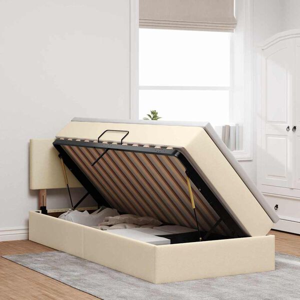 vidaXL Cama com arruma&ccedil;&atilde;o e LED com colch&atilde;o Creme 100 x 200 cm tecido