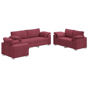 vidaXL Sof&aacute; 3 unid. Vermelho Ventoso Tecido de mistura de linho