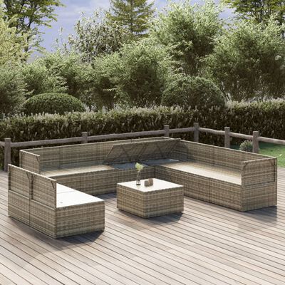 vidaXL 10 pcs conjunto lounge de jardim c/ almofadões vime PE cinzento