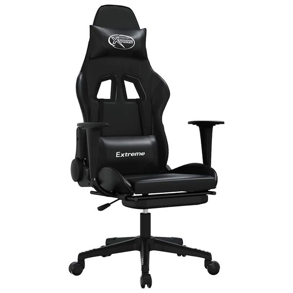 vidaXL Cadeira gaming massagens c/ apoio pés couro artif. preto
