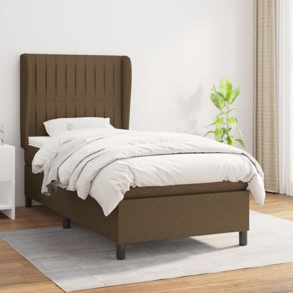 vidaXL Cama com molas/colch&atilde;o 90x190 cm tecido castanho-escuro