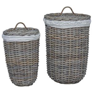 vidaXL Cesta de roupa com tampa 2 pcs Cinza Kubu Rattan Kubu