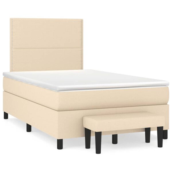 vidaXL Cama com molas/colch&atilde;o 120x200 cm tecido cor creme