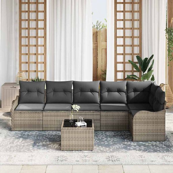 vidaXL Conjunto de Sofá de Jardim 7 pcs Preto Rattan Sintético