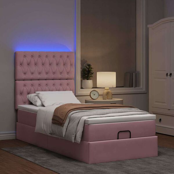 vidaXL Estrutura de cama otomana com colch&otilde;es 80x200 cm veludo rosa