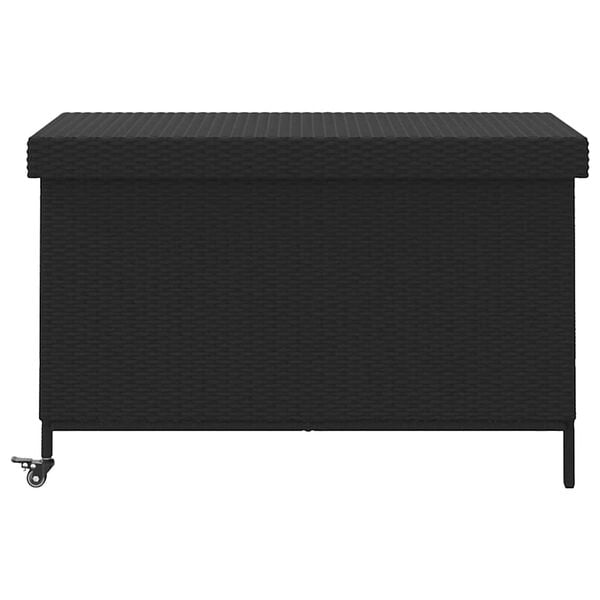 vidaXL Caixa de arrumação jardim com rodas 110x55x73 cm vime PE preto