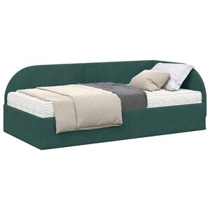 vidaXL Estrutura de Cama de Canto com Colch&atilde;o 2 pcs Verde Veludo