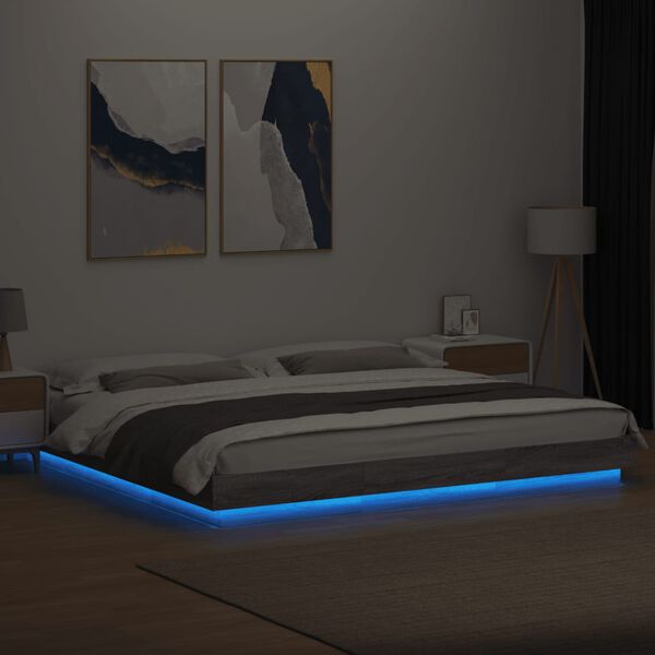 vidaXL Estrutura de cama c/ luzes LED derivados madeira cinza sonoma