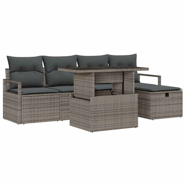 vidaXL Conjunto de Sof&aacute; de Jardim 6 pcs Cinzeto Rattan Sint&eacute;tico