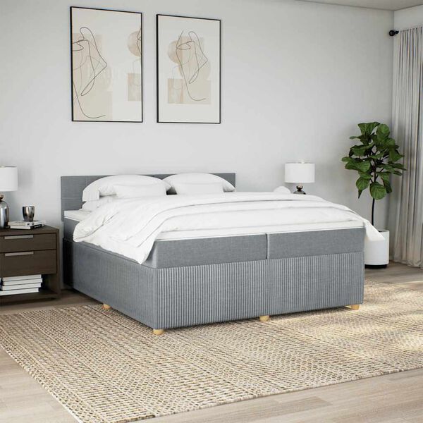 vidaXL Cama com molas/colch&atilde;o 200x200 cm tecido cinza-claro