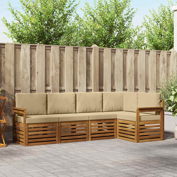vidaXL Conjunto de Sof&aacute; Sectional com almofada 5 pcs Natural e Bege