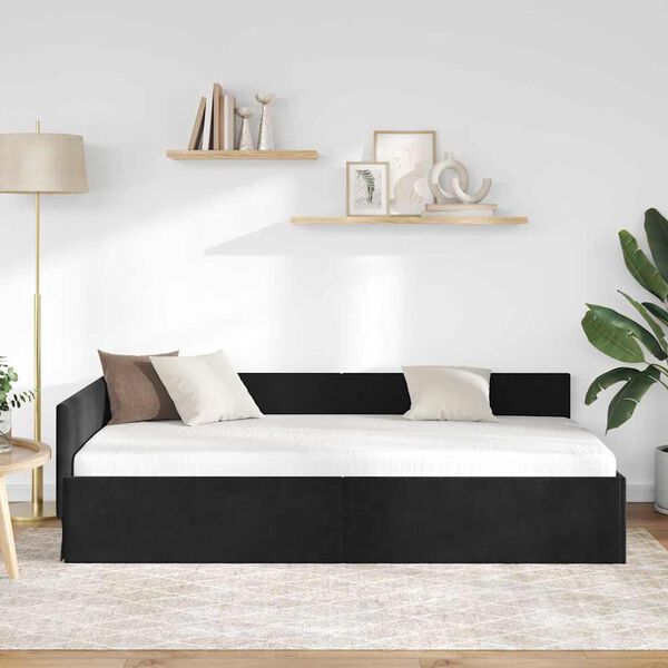 vidaXL Estrutura de Cama de Canto Preto 100 cm x 200 cm Veludo