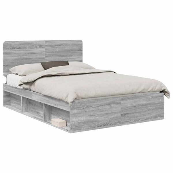 vidaXL Estrutura da Cama com cabeceira Cinza Sonoma 150 x 200 cm