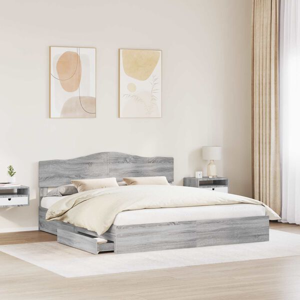 vidaXL Cama com Armazenamento com cabeceira Cinza Sonoma 200 x 200 cm