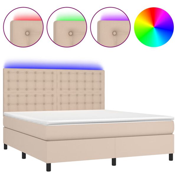 vidaXL Cama box spring c/colch&atilde;o/LED 180x200cm couro artif. cappuccino
