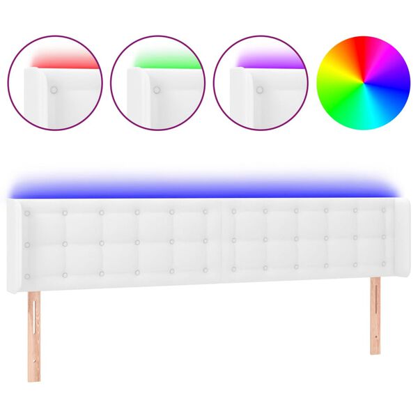 vidaXL Cabeceira de cama c/ LED couro artificial 163x16x78/88cm branco