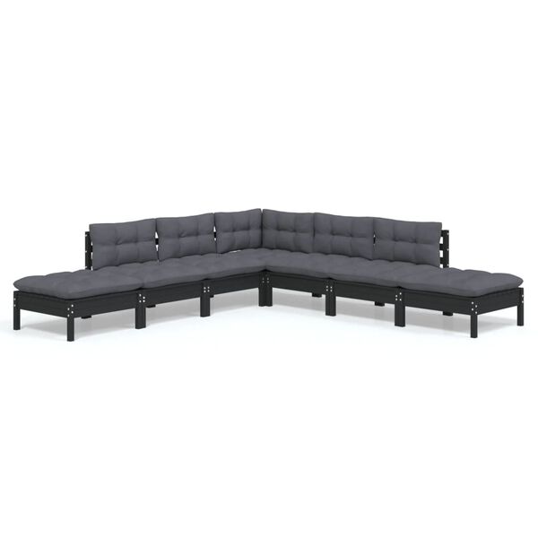 vidaXL 7 pcs conjunto lounge de jardim c/ almofad&otilde;es pinho maci&ccedil;o